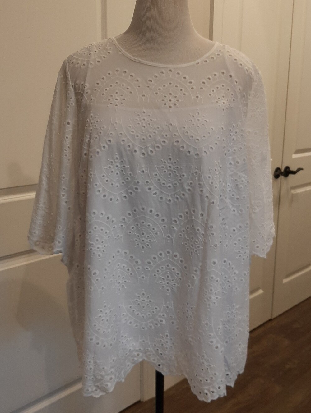 Ellos White Eyelet Embroidered Cotton Blouse Top w/ Cami Plus Size 24